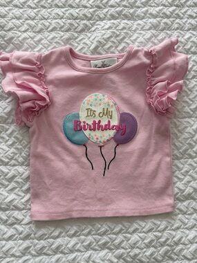 Rare Editions Pink Birthday Balloon Ruffle Sleeve Tee